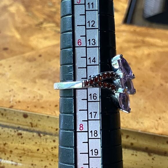 Natural Moroccan Amethyst Red Garnet Sterling Silver Ring Size 7 - Picture 8 of 9